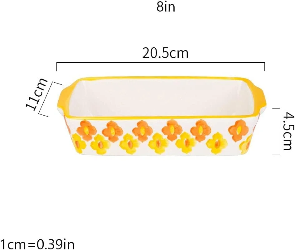 ظروف پخت سرامیکی، ظروف سرامیکی برای پخت و پز، ظرف پخت مستطیلی، مجموعه ظروف پخت фарфори 2 عددی طرح گل، مناسب برای پیتزا، پای و پنیر (B)