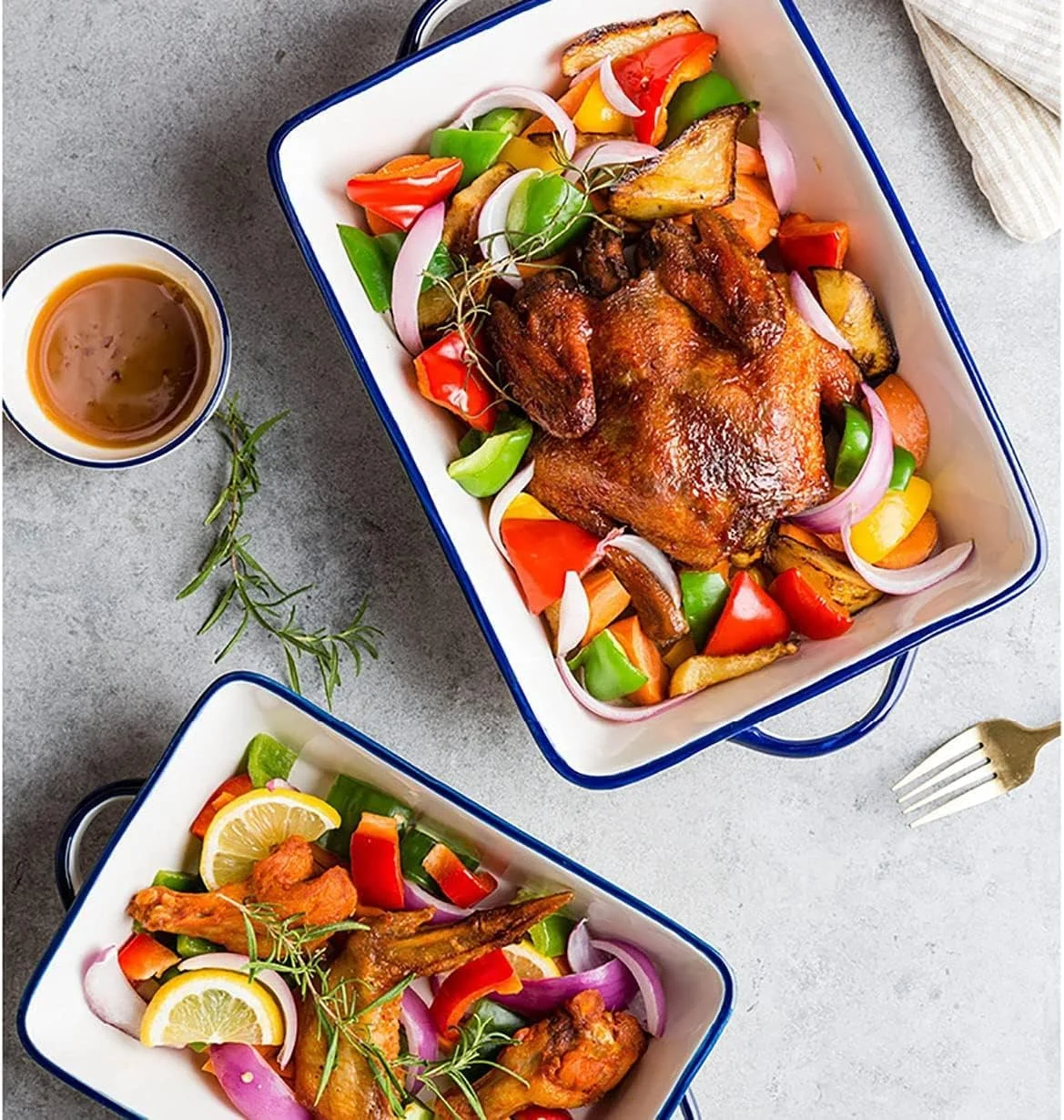 ظروف پخت سرامیکی، ظروف سرامیکی برای پخت و پز، ظرف پخت مستطیلی، مجموعه ظروف پخت фарфори 2 عددی طرح گل، مناسب برای پیتزا، پای و پنیر (B)