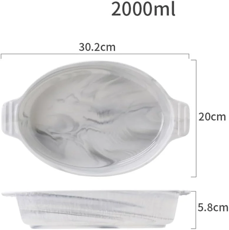 ظرف سرامیکی بزرگ برای پخت و پز، بشقاب گود سرامیکی دو دسته برای پخت برنج کاری و پاستا، ظرف سوفله چینی 1200ml/2000ml (بزرگ)