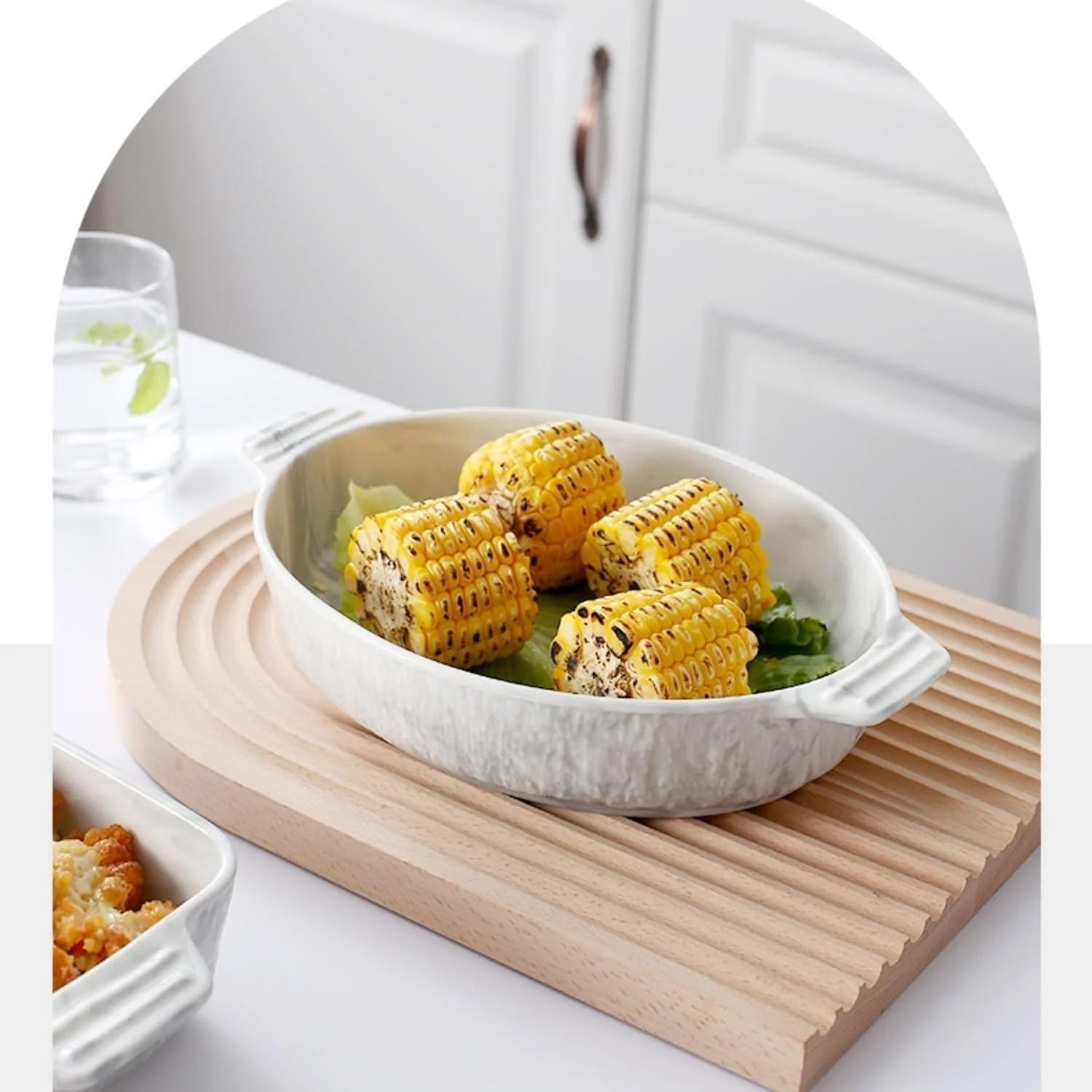 ظرف سرامیکی بزرگ برای پخت و پز، بشقاب گود سرامیکی دو دسته برای پخت برنج کاری و پاستا، ظرف سوفله چینی 1200ml/2000ml (بزرگ)