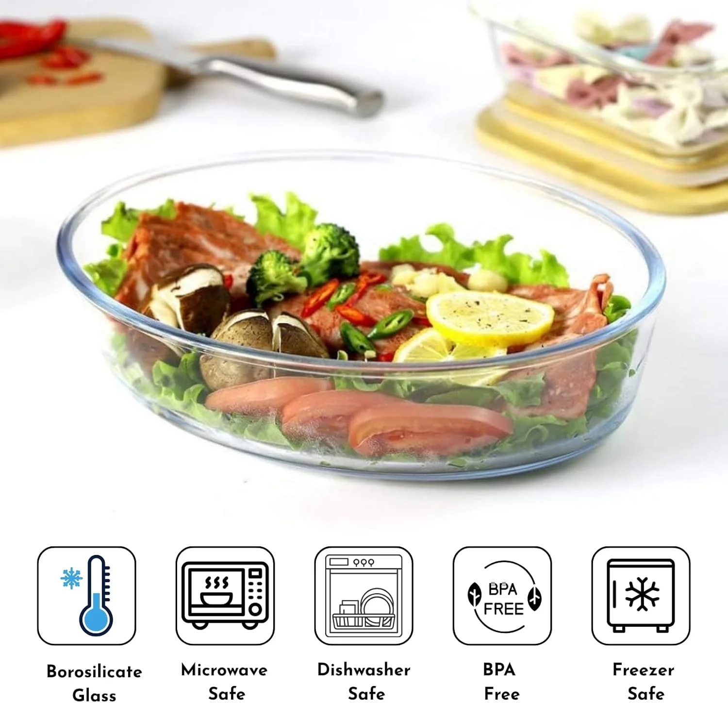 ظرف بیضی شکل بوروسیل، 1.6 لیتر | ظرف بوروسیلیکاتی مناسب فر، ظرف پخت خانوادگی، ظرف مقاوم در برابر حرارت و چند منظوره برای سرو غذا، DSHEX0039 ظرف بیضی شکل بوروسیل، 1.6 لیتر | ظرف بوروسیلیکاتی مناسب فر، ظرف پخت خانوادگی، ظرف مقاوم در برابر حرارت و چند منظوره برای سرو غذا، DSHEX0039