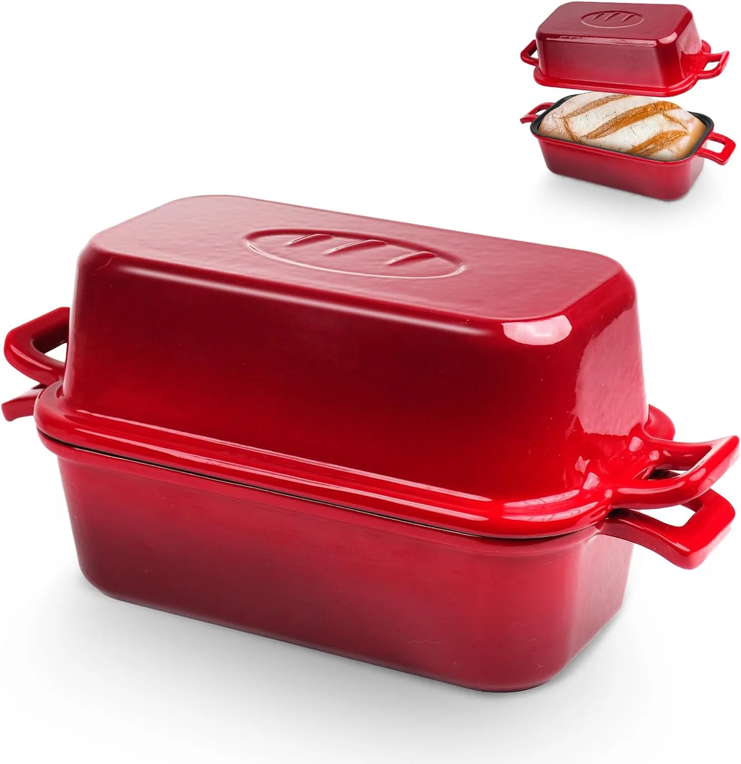 ظرف نان چدنی با درب، قالب پخت نان برای نان خمیر ترش، دارای دو دسته ظرف نان چدنی با درب، قالب پخت نان برای نان خمیر ترش، دارای دو دسته