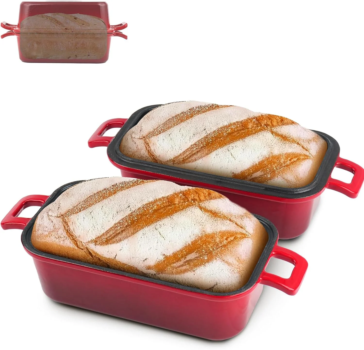 ظرف نان چدنی با درب، قالب پخت نان برای نان خمیر ترش، دارای دو دسته ظرف نان چدنی با درب، قالب پخت نان برای نان خمیر ترش، دارای دو دسته