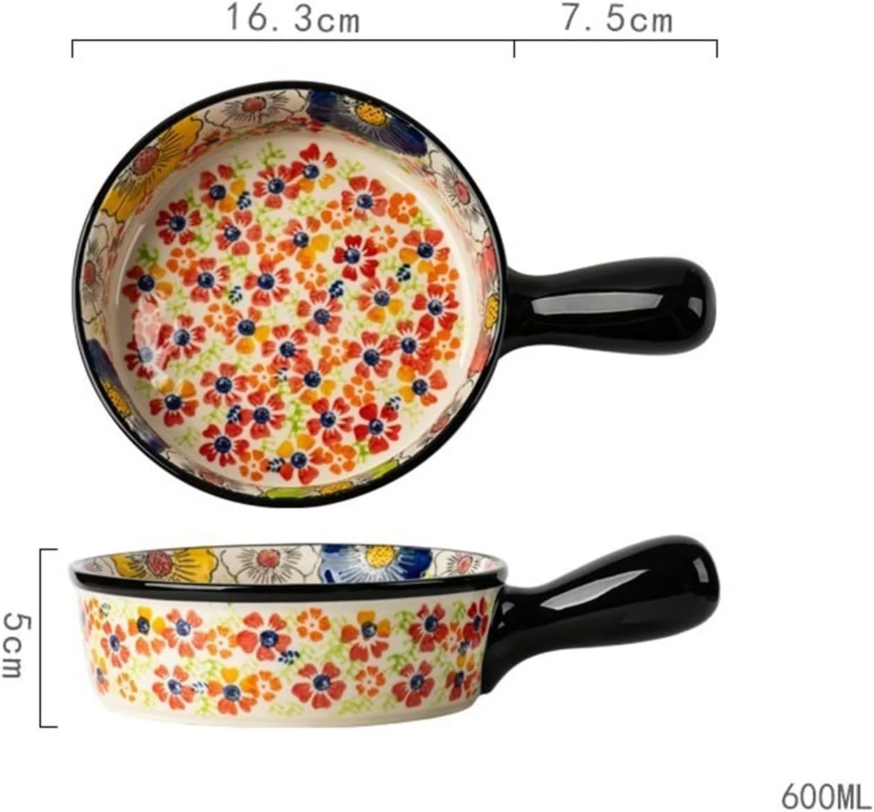 ظرف سرامیکی پخت و پز با ظرفیت بزرگ، ظروف سرامیکی خانگی، کاسه نودل، کاسه سوپ، کاسه سالاد، ظرف پخت مقاوم در برابر حرارت با دو گوش رترو، ظرف پخت چینی (16.3 سانتی متر)