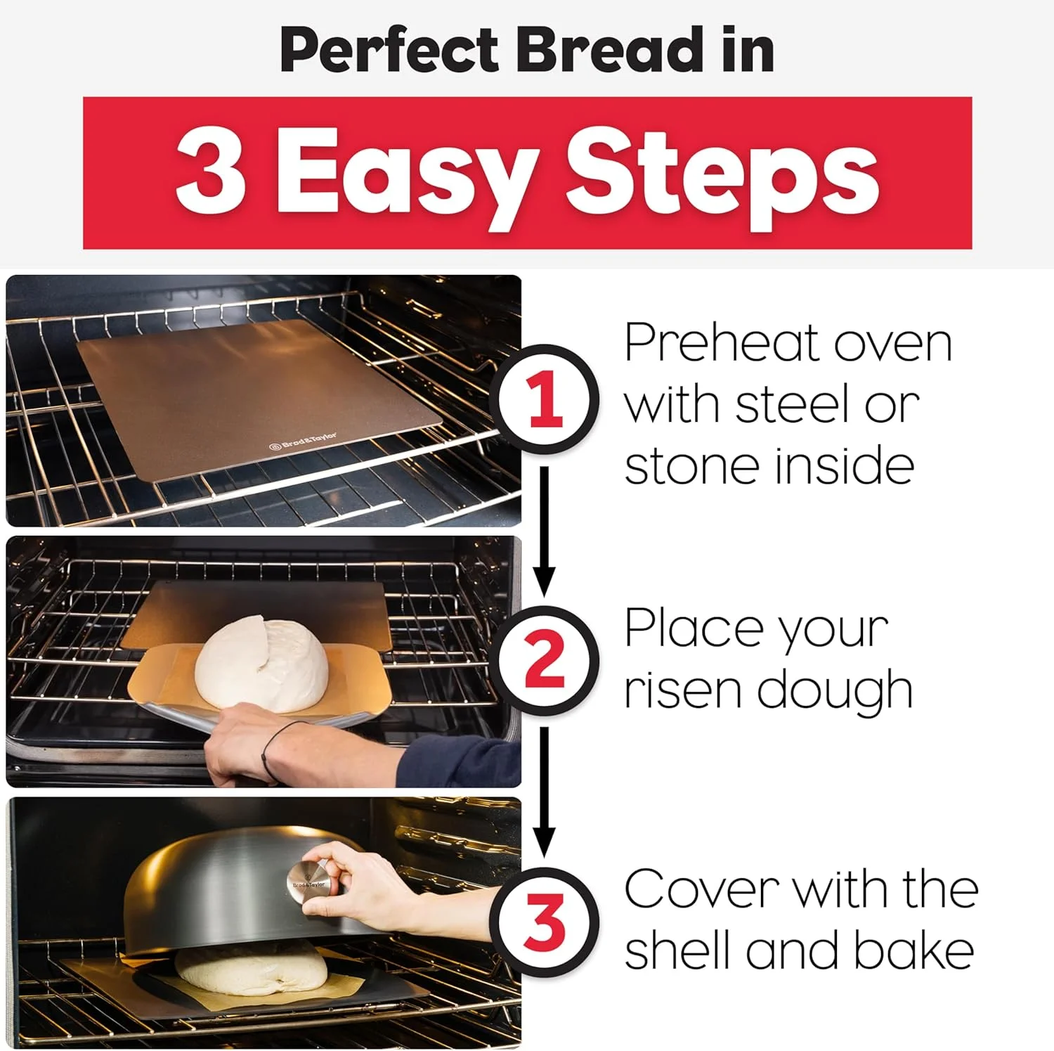 پوسته پخت فوق سبک Brod & Taylor برای نان خمیر ترش (گرد) - بدون نیاز به پیش گرمایش برای پوسته ترد و پخت یکنواخت