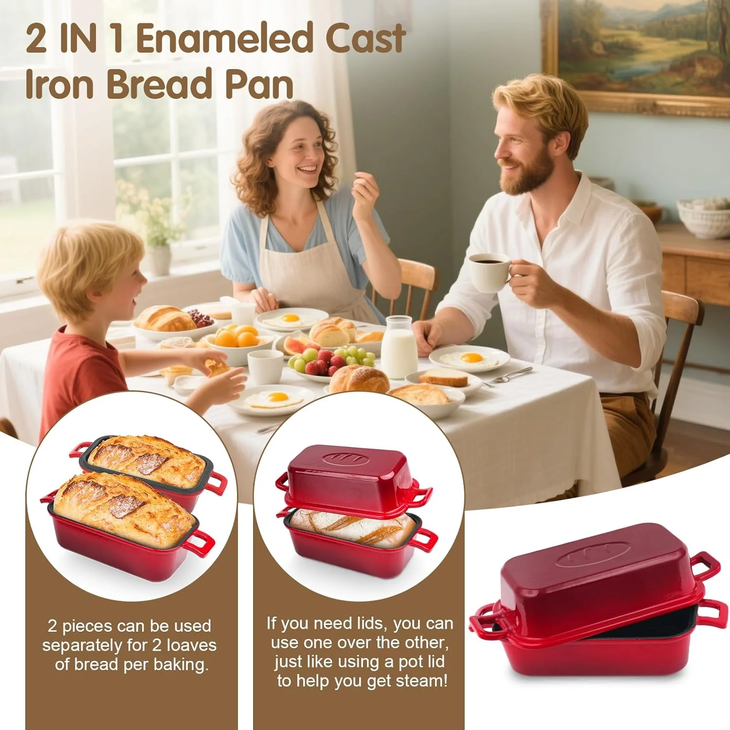 ظرف نان چدنی با درب، قالب پخت نان برای نان خمیر ترش، دارای دو دسته ظرف نان چدنی با درب، قالب پخت نان برای نان خمیر ترش، دارای دو دسته