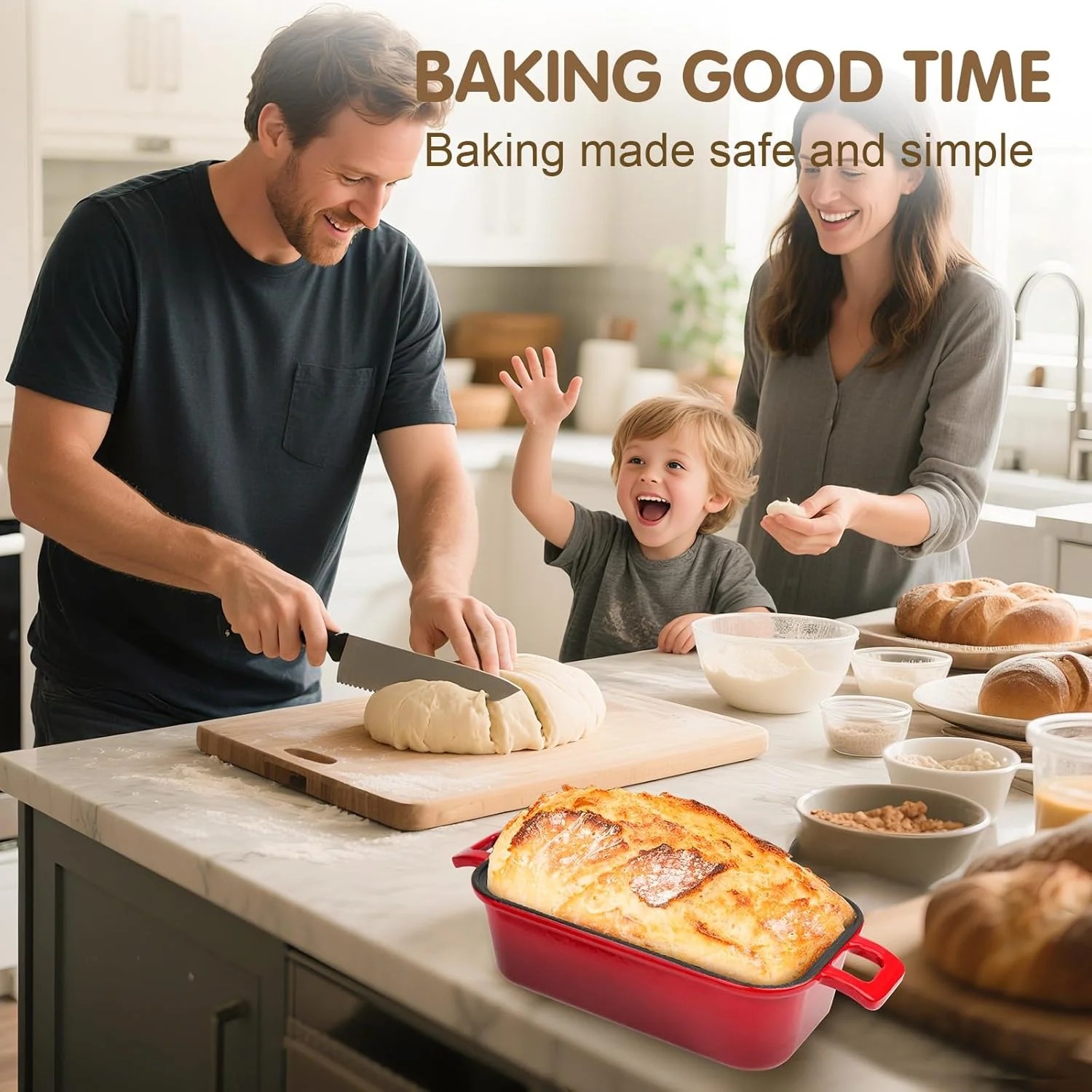 ظرف نان چدنی با درب، قالب پخت نان برای نان خمیر ترش، دارای دو دسته ظرف نان چدنی با درب، قالب پخت نان برای نان خمیر ترش، دارای دو دسته