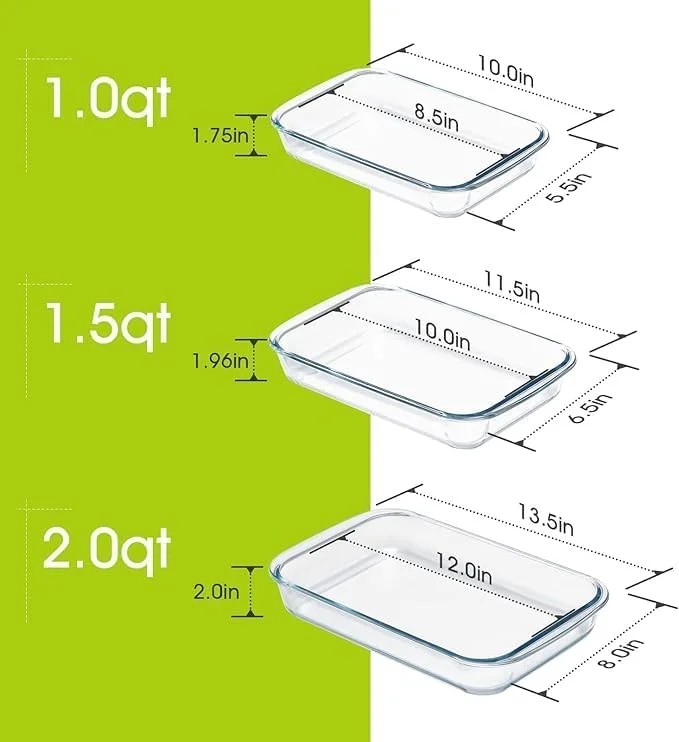 ست ظروف پیرکس پخت و پز - 3 عدد، 1 لیتری (سایز کوچک) مربعی، 1.5 لیتری (سایز متوسط)، 2.2 لیتری (سایز بزرگ)، ظرف پخت شیشه ای، ظروف پخت برای لازانیا، باقیمانده غذا، قابل استفاده از فریزر به فر و قابل شستشو در ماشین ظرفشویی. ست ظروف پیرکس پخت و پز - 3 عدد، 1 لیتری (سایز کوچک) مربعی، 1.5 لیتری (سایز متوسط)، 2.2 لیتری (سایز بزرگ)، ظرف پخت شیشه ای، ظروف پخت برای لازانیا، باقیمانده غذا، قابل استفاده از فریزر به فر و قابل شستشو در ماشین ظرفشویی.