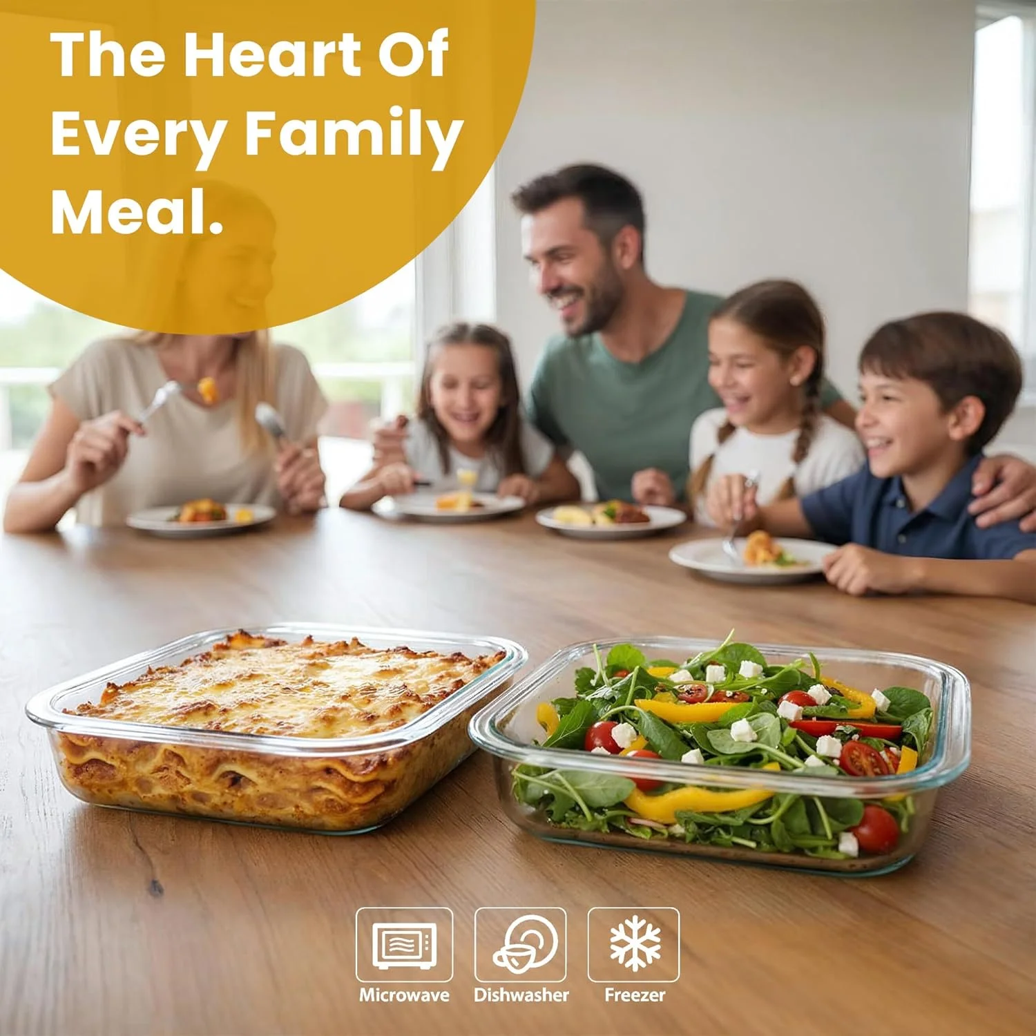 ظرف پخت شیشه ای 1600 میلی لیتر (سایز متوسط) مربع، تابه پخت، ظرف پخت شیشه ای، تابه های پخت برای لازانیا، باقیمانده غذا، پخت و پز، آشپزخانه، قابل استفاده در فریزر و ماشین ظرفشویی