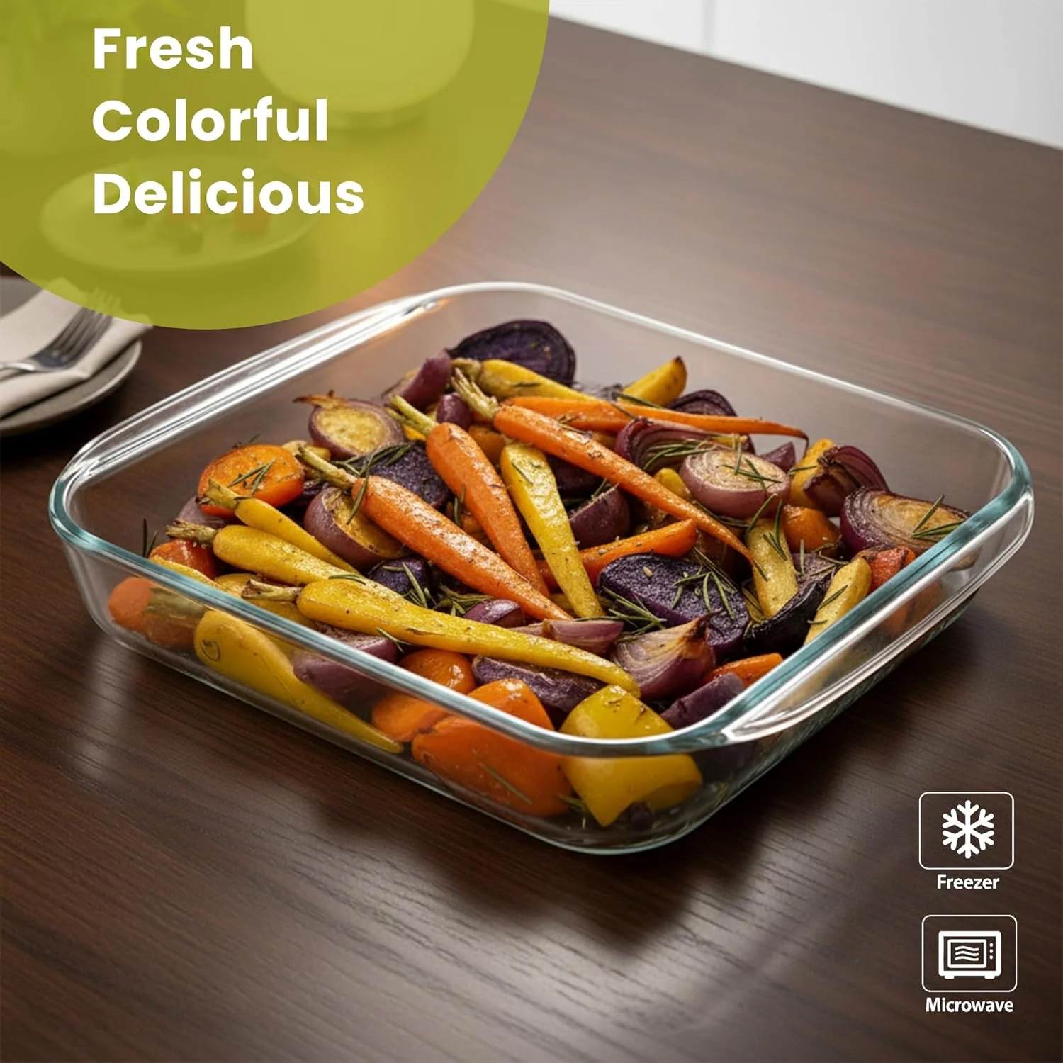 ظرف پخت شیشه ای 1600 میلی لیتر (سایز متوسط) مربع، تابه پخت، ظرف پخت شیشه ای، تابه های پخت برای لازانیا، باقیمانده غذا، پخت و پز، آشپزخانه، قابل استفاده در فریزر و ماشین ظرفشویی