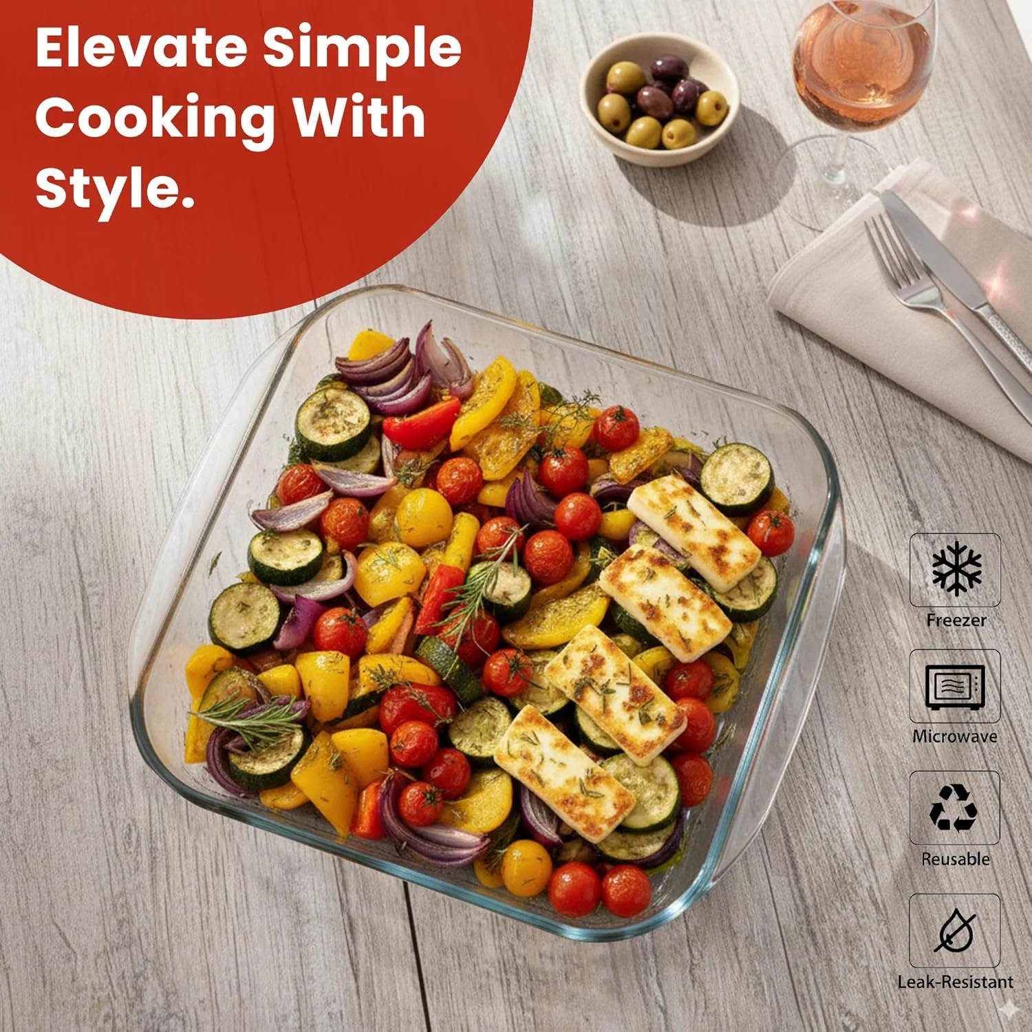 ظرف پخت شیشه ای 1600 میلی لیتر (سایز متوسط) مربع، تابه پخت، ظرف پخت شیشه ای، تابه های پخت برای لازانیا، باقیمانده غذا، پخت و پز، آشپزخانه، قابل استفاده در فریزر و ماشین ظرفشویی