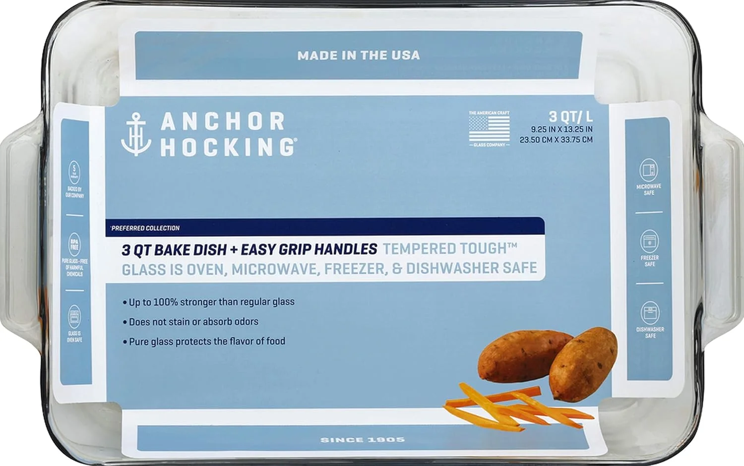 ظرف پخت مستطیلی انکر هوکینگ مدل Basics، شیشه ای حرارت دیده 3.0 لیتری