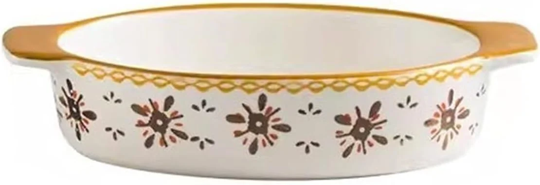 ظرف پخت 420 میلی لیتری، تابه سرامیکی بیضی شکل برای پخت پنیر، برنج، بشقاب اسپاگتی خلاقانه با دو دسته، ظرف سبزیجات فر (نارنجی)