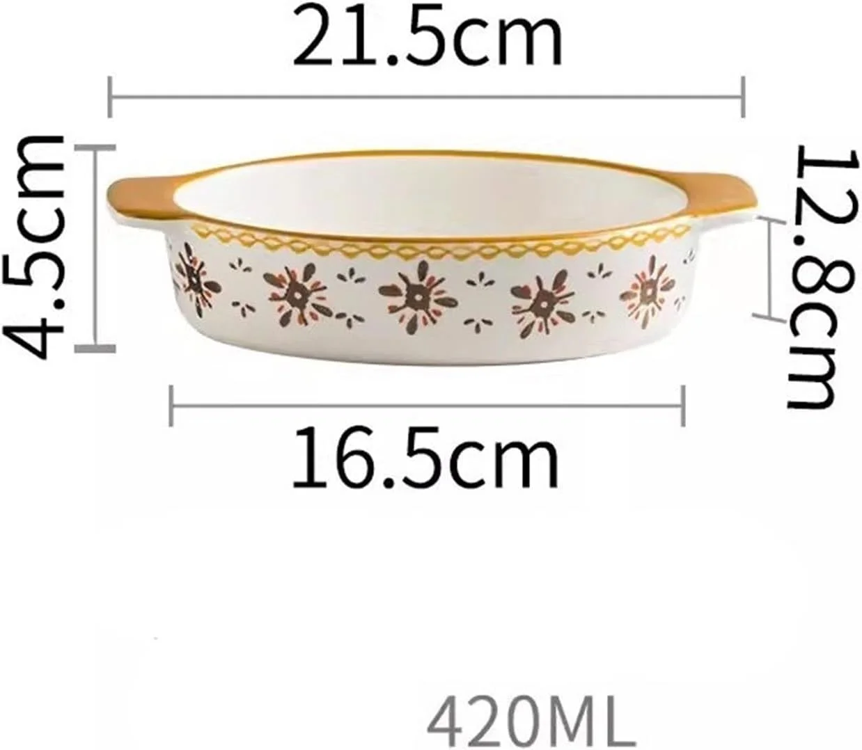 ظرف پخت 420 میلی لیتری، تابه سرامیکی بیضی شکل برای پخت پنیر، برنج، بشقاب اسپاگتی خلاقانه با دو دسته، ظرف سبزیجات فر (نارنجی)