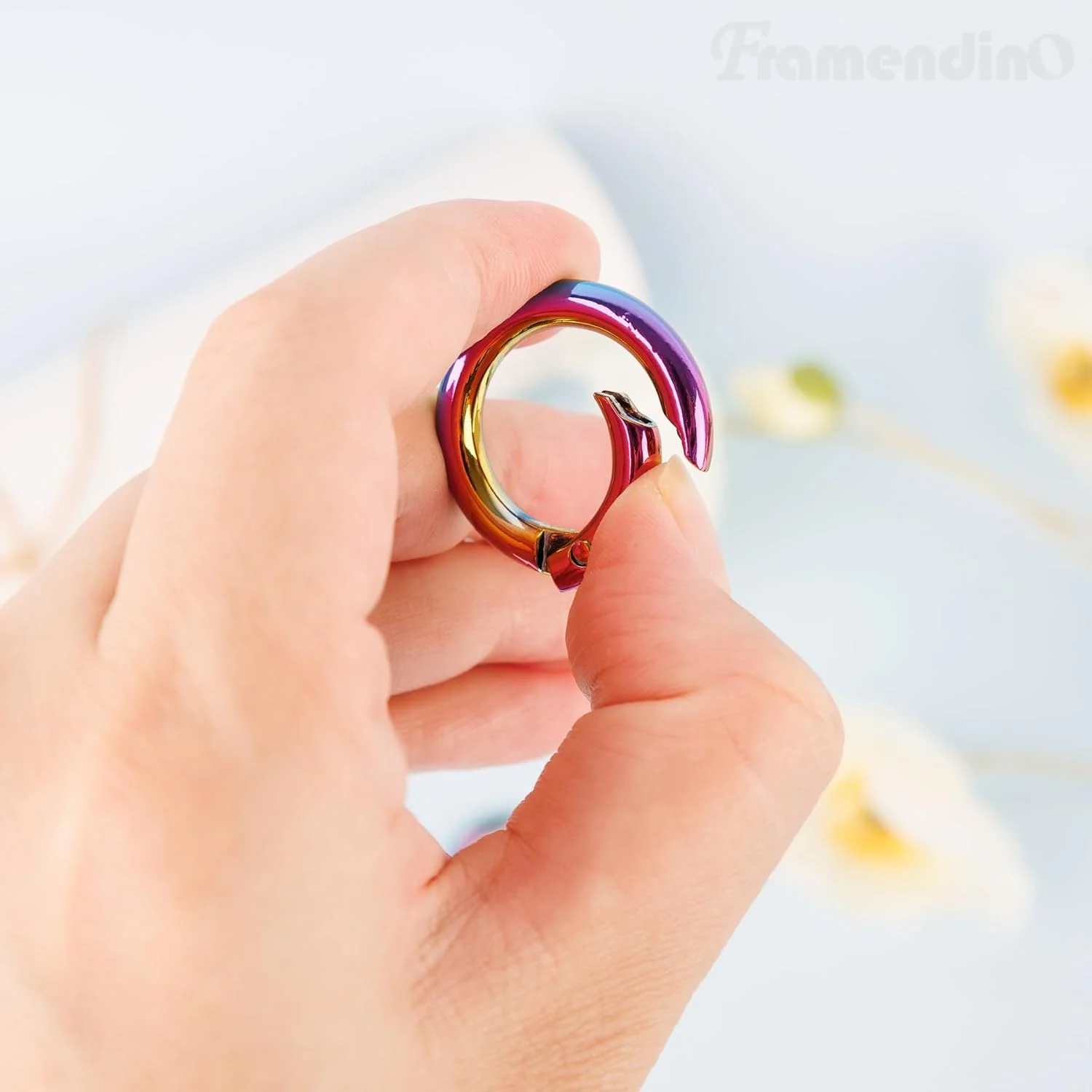 Framendino، بسته 10 عددی کارابین های گرد رنگین کمانی، گیره های قلاب دار، حلقه های فنری فلزی از جنس زینک، سگک حلقه ای O، 0.75 اینچ Framendino، بسته 10 عددی کارابین های گرد رنگین کمانی، گیره های قلاب دار، حلقه های فنری فلزی از جنس زینک، سگک حلقه ای O، 0.75 اینچ