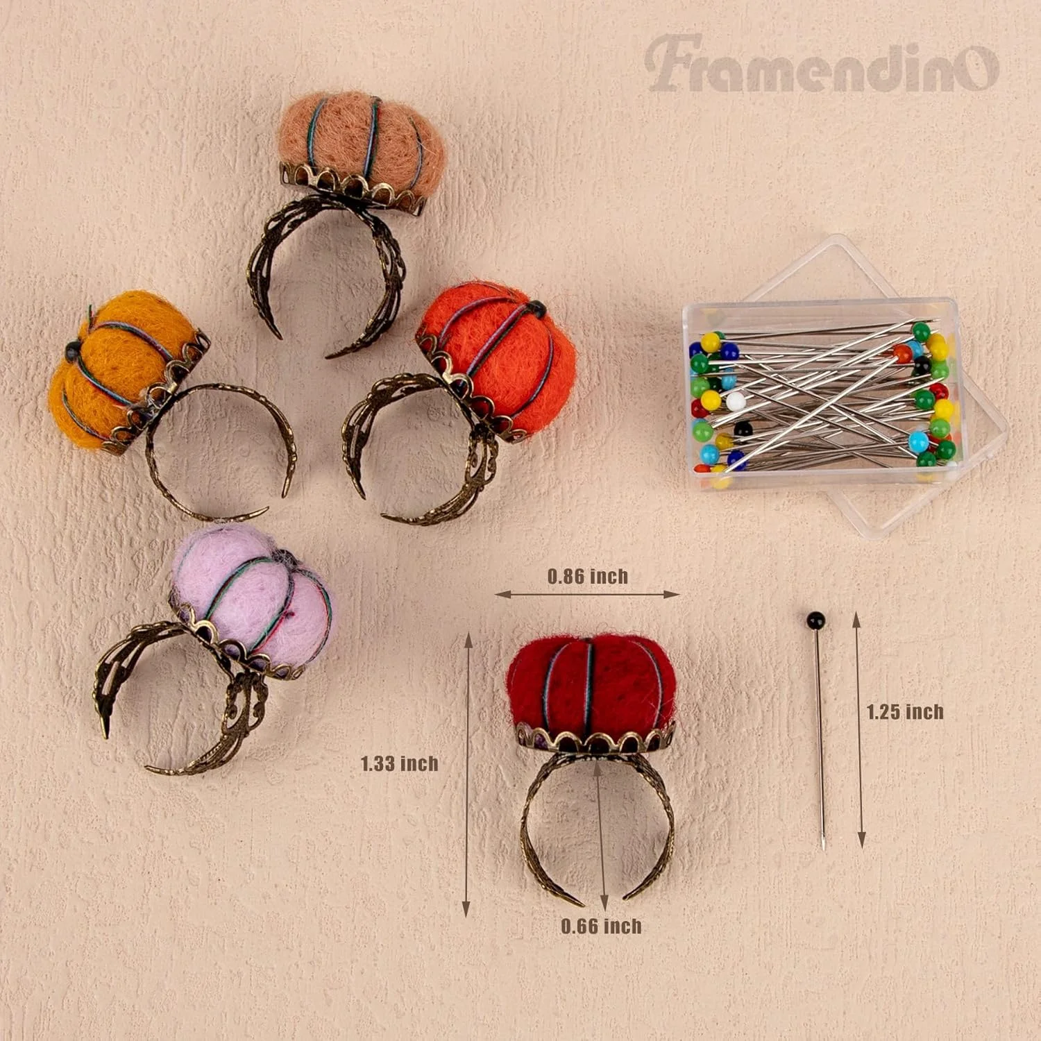 Framendino، بالشتک سوزن انگشتی حلقه ای به شکل کدو تنبل برای خیاطی DIY Framendino، بالشتک سوزن انگشتی حلقه ای به شکل کدو تنبل برای خیاطی DIY
