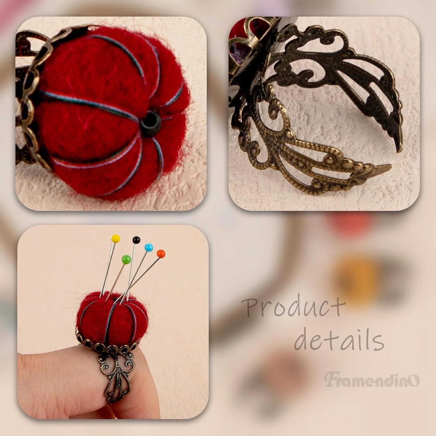 Framendino، بالشتک سوزن انگشتی حلقه ای به شکل کدو تنبل برای خیاطی DIY Framendino، بالشتک سوزن انگشتی حلقه ای به شکل کدو تنبل برای خیاطی DIY