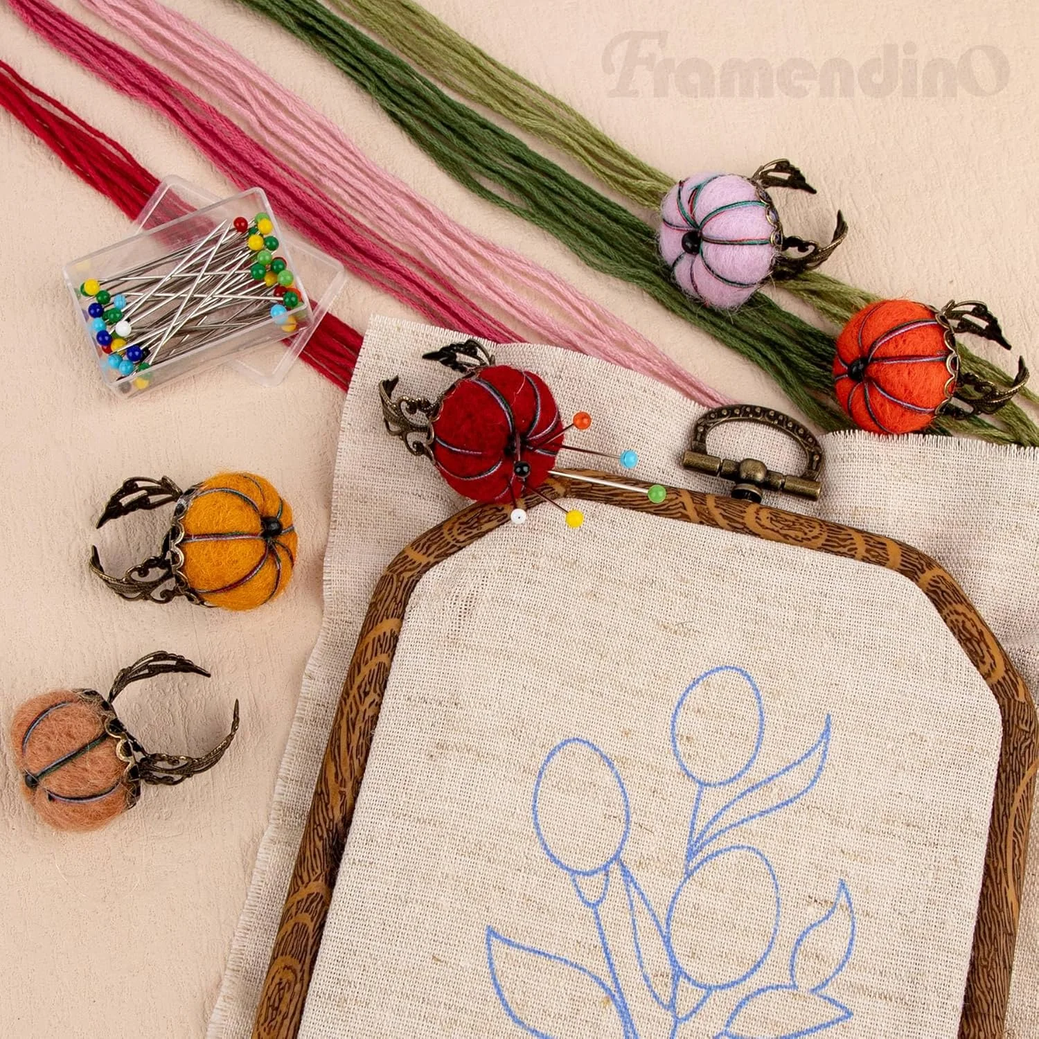 Framendino، بالشتک سوزن انگشتی حلقه ای به شکل کدو تنبل برای خیاطی DIY Framendino، بالشتک سوزن انگشتی حلقه ای به شکل کدو تنبل برای خیاطی DIY