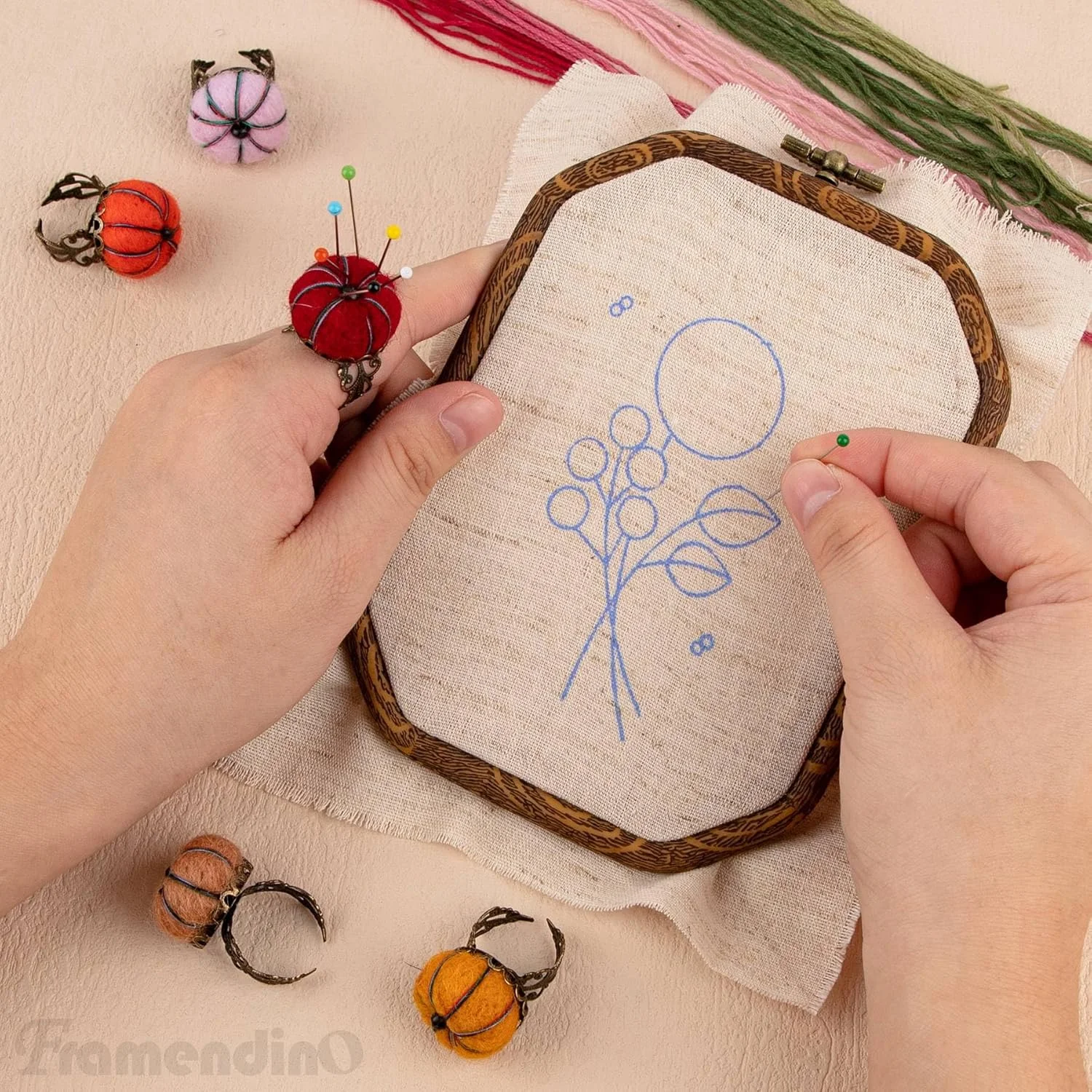 Framendino، بالشتک سوزن انگشتی حلقه ای به شکل کدو تنبل برای خیاطی DIY Framendino، بالشتک سوزن انگشتی حلقه ای به شکل کدو تنبل برای خیاطی DIY