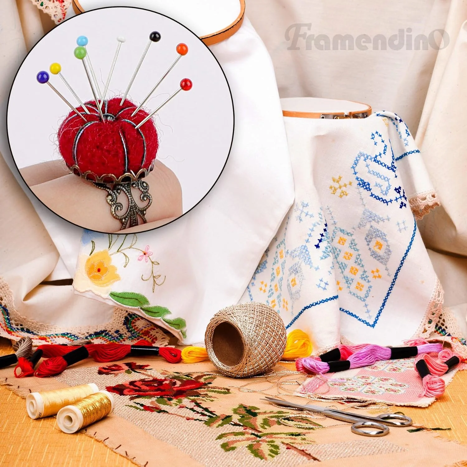 Framendino، بالشتک سوزن انگشتی حلقه ای به شکل کدو تنبل برای خیاطی DIY Framendino، بالشتک سوزن انگشتی حلقه ای به شکل کدو تنبل برای خیاطی DIY