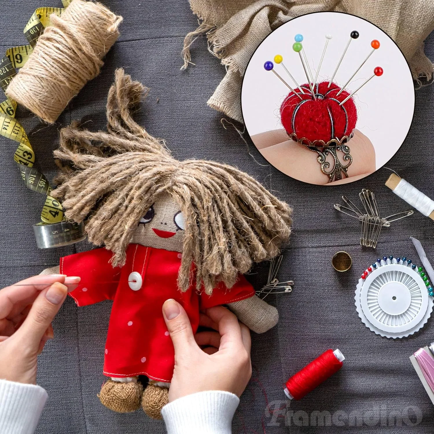 Framendino، بالشتک سوزن انگشتی حلقه ای به شکل کدو تنبل برای خیاطی DIY Framendino، بالشتک سوزن انگشتی حلقه ای به شکل کدو تنبل برای خیاطی DIY