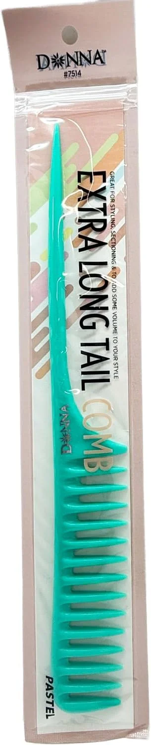 شانه دم باریک فوق العاده بلند DONNA - شانه حالت دهنده دندانه پهن با دسته بلند برای جدا کردن، بخش بندی و بافتن مو - شانه موی پاستلی آنتی استاتیک برای موهای طبیعی و مجعد (سبز)