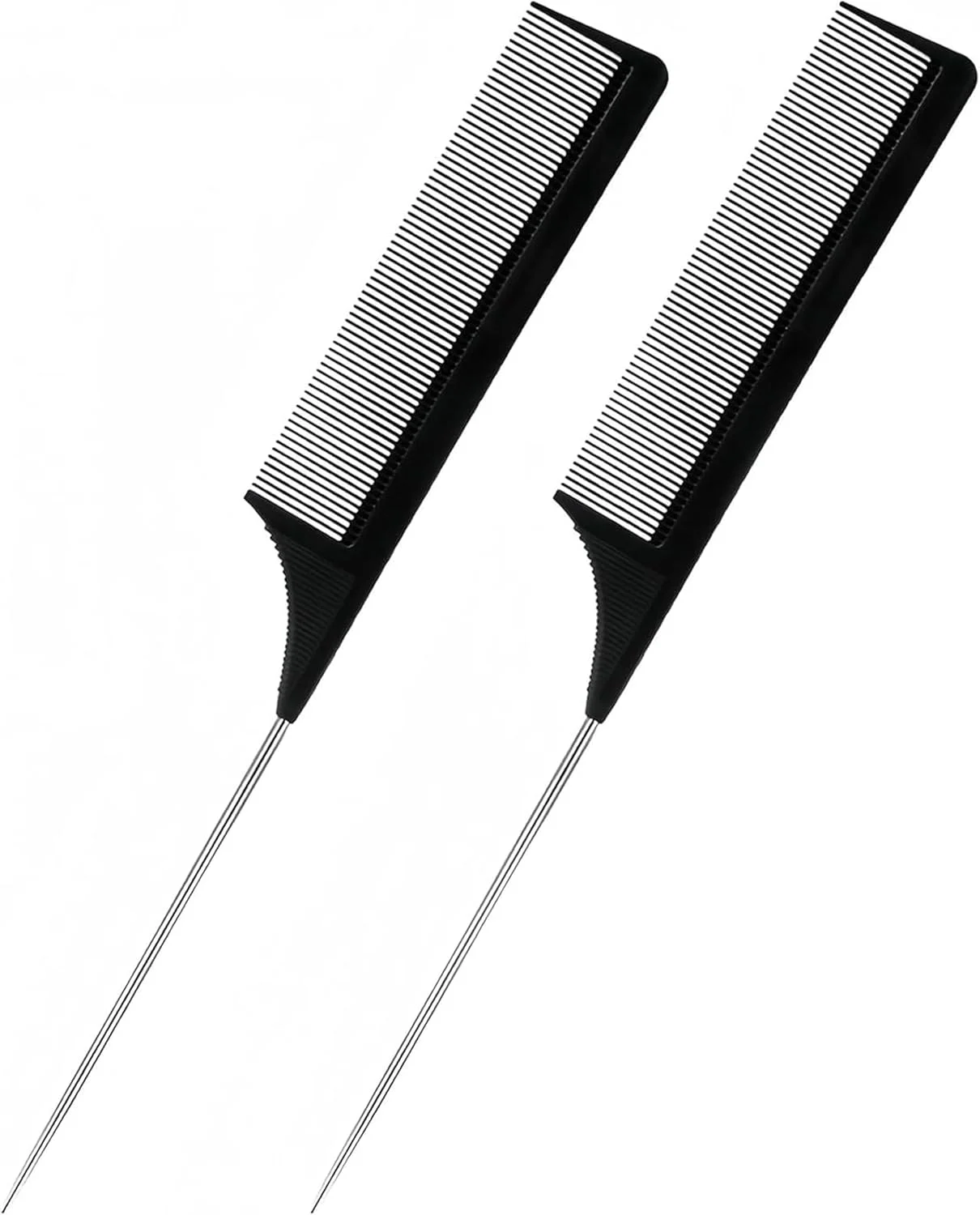 مجموعه شانه دم موشی حرفه ای اکو شاین 2 عددی، دم فلزی با دندانه های ظریف، فیبر کربن ضد الکتریسیته ساکن مشکی برای آقایان و بانوان