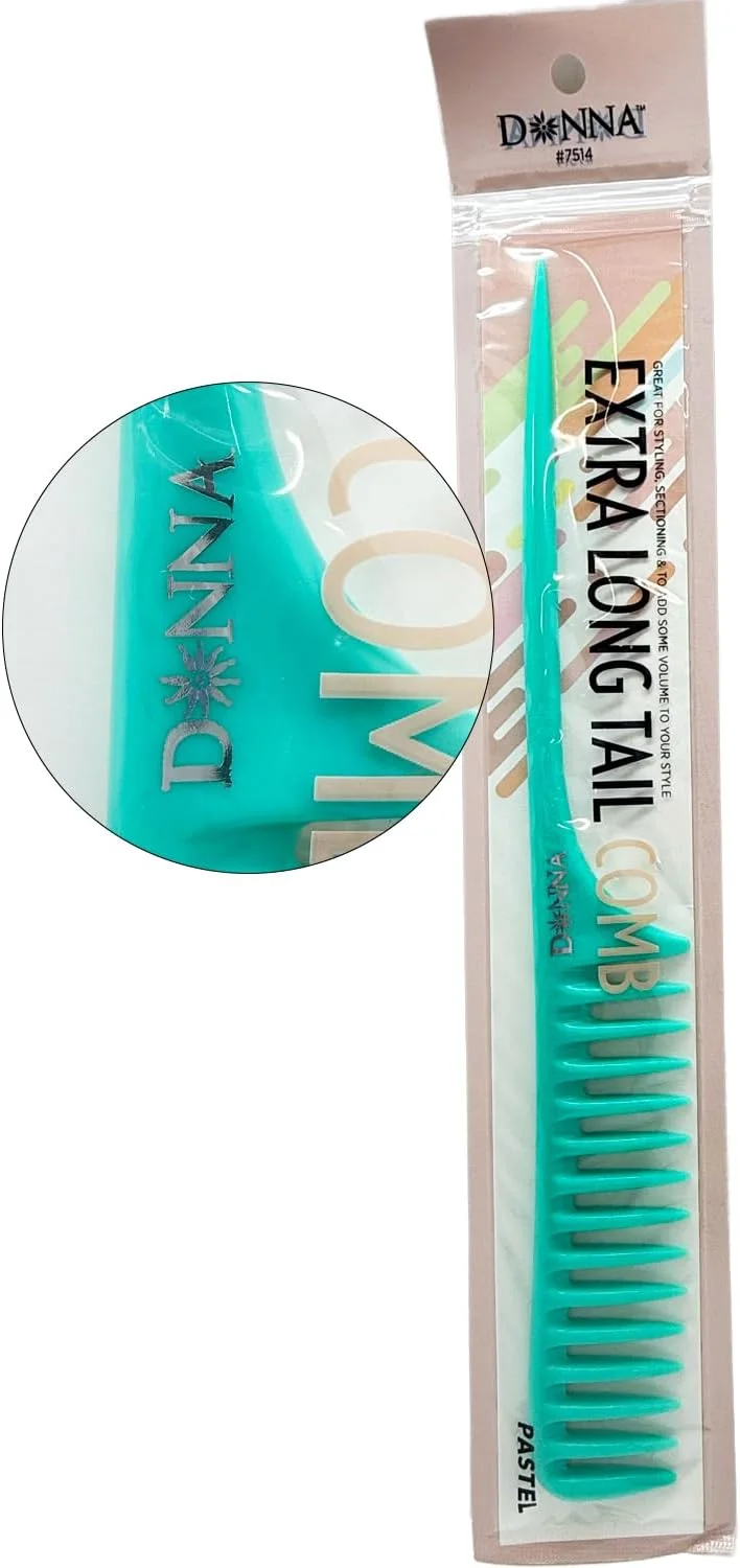 شانه دم باریک فوق العاده بلند DONNA - شانه حالت دهنده دندانه پهن با دسته بلند برای جدا کردن، بخش بندی و بافتن مو - شانه موی پاستلی آنتی استاتیک برای موهای طبیعی و مجعد (سبز)