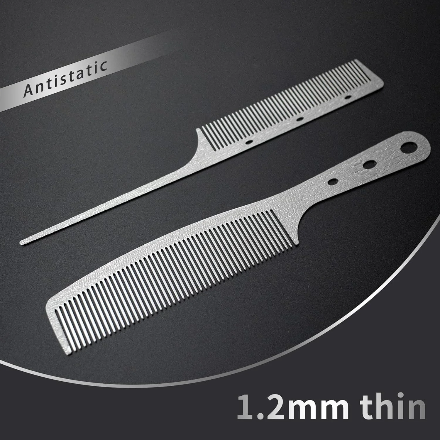 شانه موی استیل Dolmifapro، 2 عدد، شانه دم موشی، شانه آرایشگری سوزنی، مناسب برای آرایشگران، شانه فلزی طرح چوب برای موی بانوان