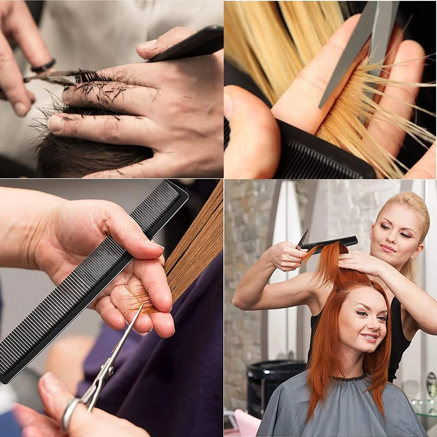 ای-دنیا، ست 3 عددی شانه های دم موشی کربنی ظریف برای تقسیم مو، گیره موی حرفه ای سالنی برای زنان و دختران به همراه 6 عدد گیره موی استیل و یک برس ساده رایگان