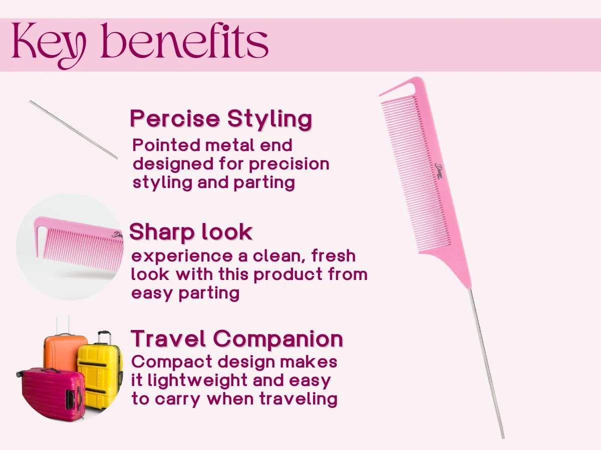 شانه دم موشی کربنی دوسو بیوتی با انتهای فلزی برای حالت دادن مو (صورتی)