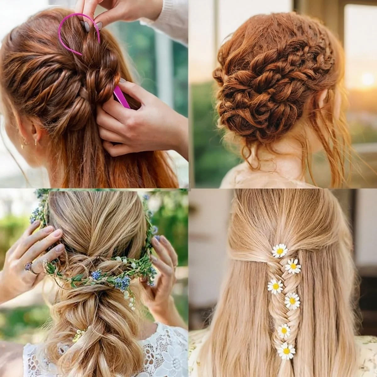 مجموعه ابزار حالت دهی مو صورتی Duomama با 2 شانه دم موشی فلزی، 4 ابزار حالت دهی حلقه ای (2 بزرگ + 2 کوچک)، 100 کش مو رنگی تصادفی - مناسب برای حالت دهی حرفه ای و DIY