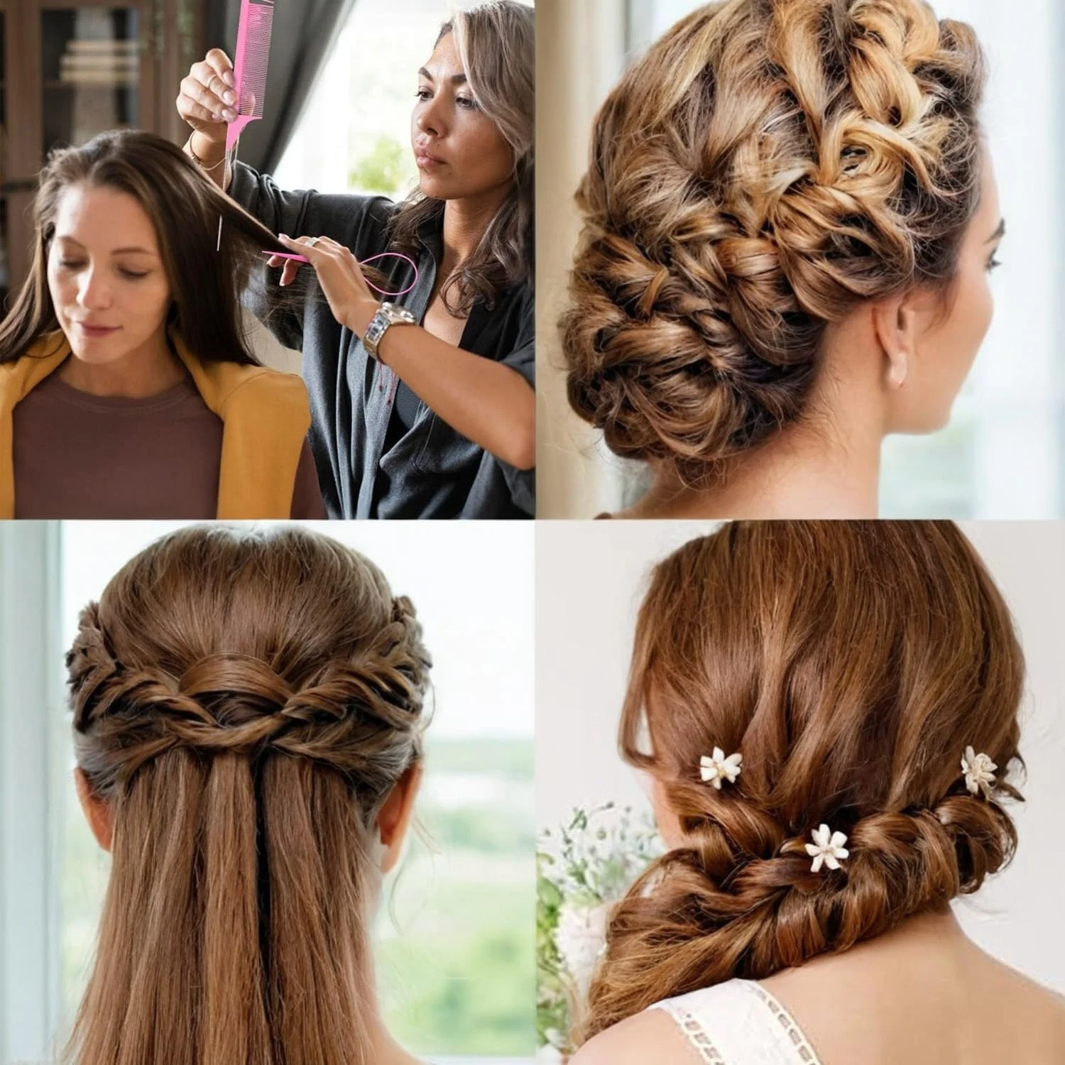 مجموعه ابزار حالت دهی مو صورتی Duomama با 2 شانه دم موشی فلزی، 4 ابزار حالت دهی حلقه ای (2 بزرگ + 2 کوچک)، 100 کش مو رنگی تصادفی - مناسب برای حالت دهی حرفه ای و DIY