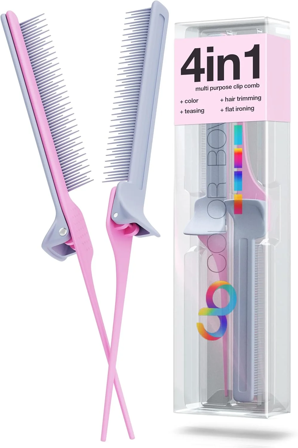 شانه دم موشی ColorBow برای آرایشگران مو (2 عدد) شانه پوش دهنده، شانه اتو مو با قابلیت اتصال گیره ای، شانه جدا کننده، لوازم ضروری آرایشگر مو برای هایلایت، تخته بالیاژ، ابزار کمکی آمبره، پیرایش و برش