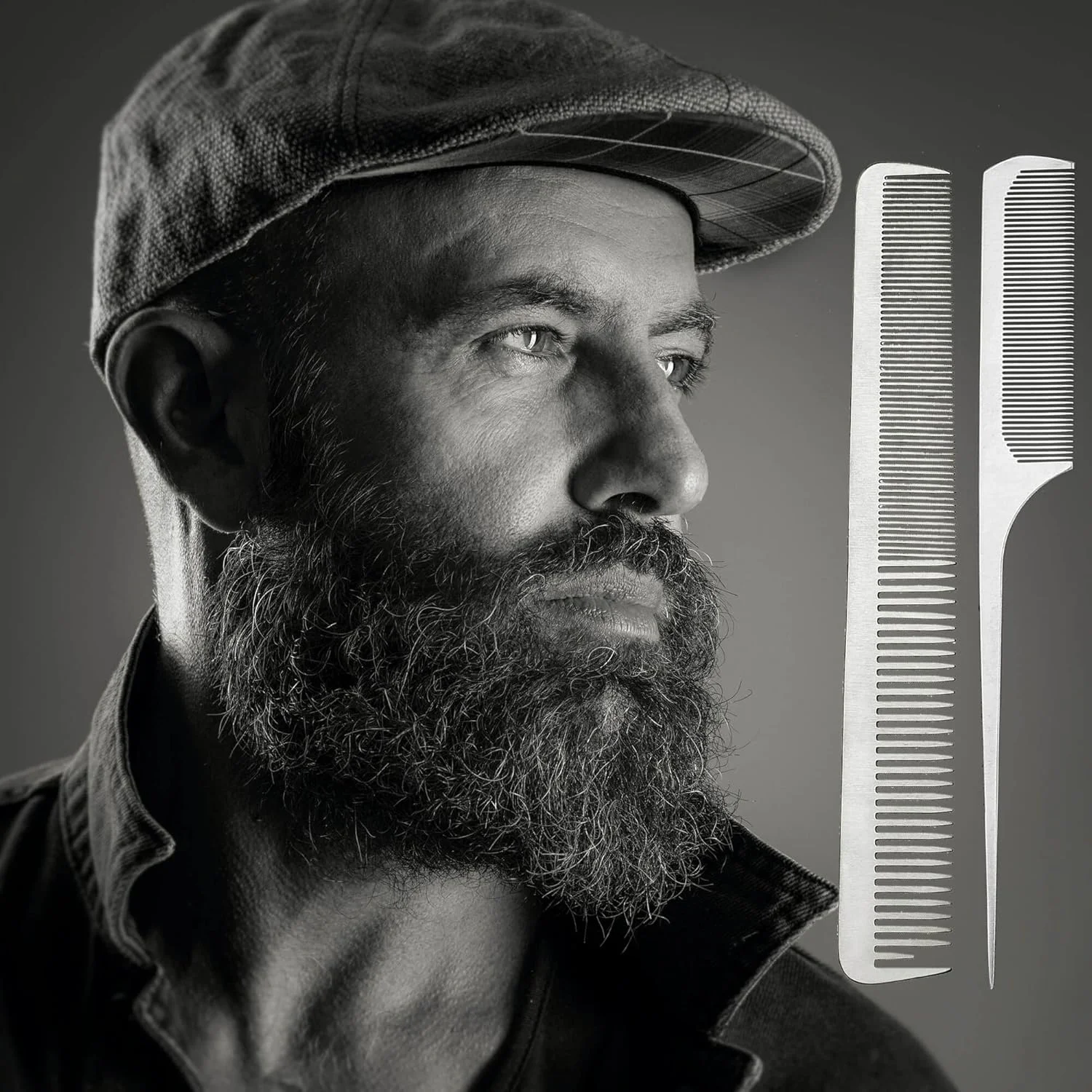 مجموعه شانه فلزی آرایشگری CCbeauty، بسته 2 عددی، مناسب آقایان و بانوان، شانه‌های حرفه‌ای آرایشگاهی، ابزار برش مو، شانه باز کننده گره مو به همراه کیف چرمی (#2)