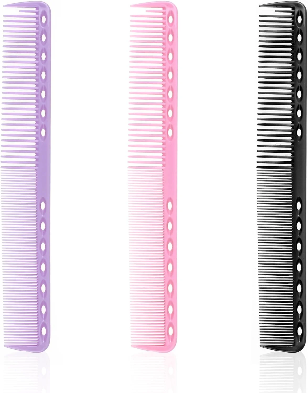 ست ۳ عددی شانه های کربنی برای کوتاهی مو، شانه های حرفه ای مقاوم در برابر حرارت، شانه های آرایشگری چند منظوره با دندانه های متوسط و ریز برای آقایان و بانوان، مناسب برای کوتاهی با ماشین اصلاح، سالن و منزل