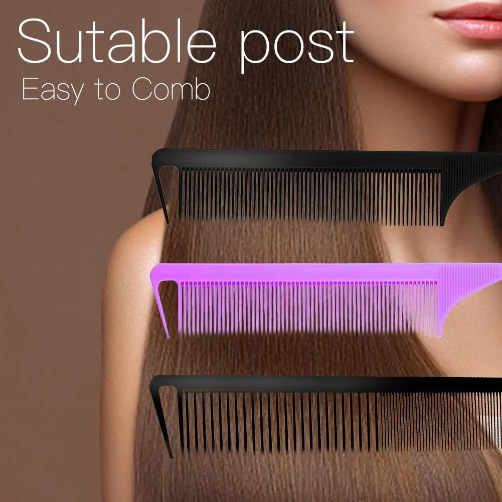 ست 3 عددی شانه دم موشی، شانه جداکننده مو برای بافت، شانه های حالت دهی آرایشگری، شانه های پوش دهنده فیبر کربن، شانه دم فلزی استیل ضد زنگ برای زنان و مردان، شانه های دندانه ریز، ابزارهای آرایش مو در سالن