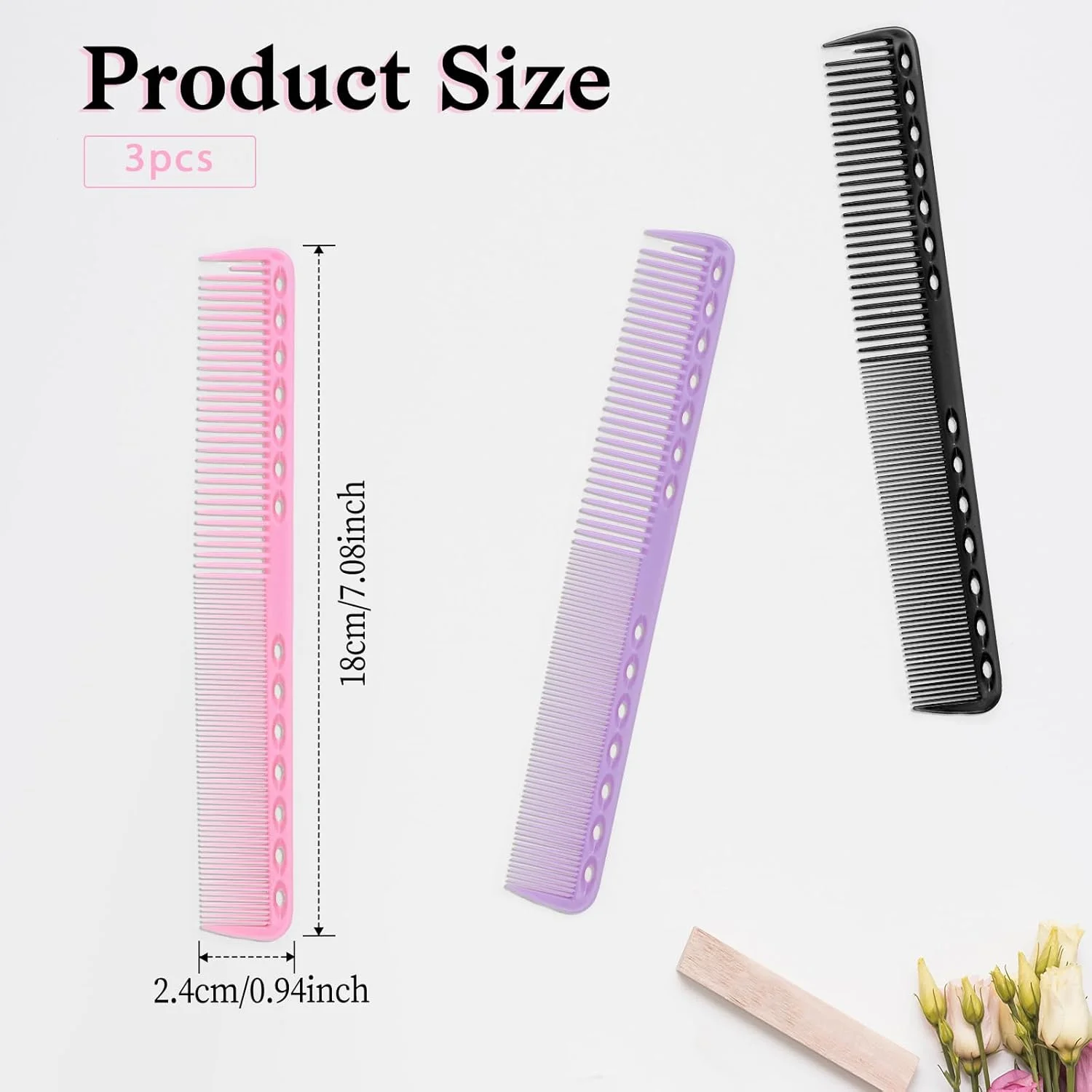 ست ۳ عددی شانه های کربنی برای کوتاهی مو، شانه های حرفه ای مقاوم در برابر حرارت، شانه های آرایشگری چند منظوره با دندانه های متوسط و ریز برای آقایان و بانوان، مناسب برای کوتاهی با ماشین اصلاح، سالن و منزل