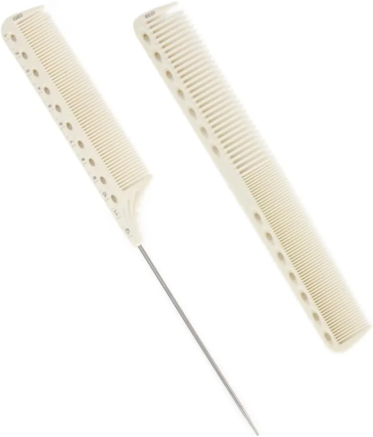 ست 2 عددی شانه مو فیبر کربنی، شانه حالت دهنده عمومی، شانه آرایشگری مقاوم در برابر حرارت و ضد الکتریسیته ساکن، شانه آرایشگاهی دندانه ریز و پهن، شانه دم موشی