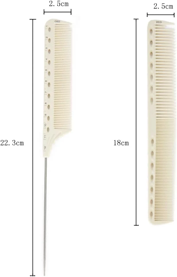 ست 2 عددی شانه مو فیبر کربنی، شانه حالت دهنده عمومی، شانه آرایشگری مقاوم در برابر حرارت و ضد الکتریسیته ساکن، شانه آرایشگاهی دندانه ریز و پهن، شانه دم موشی