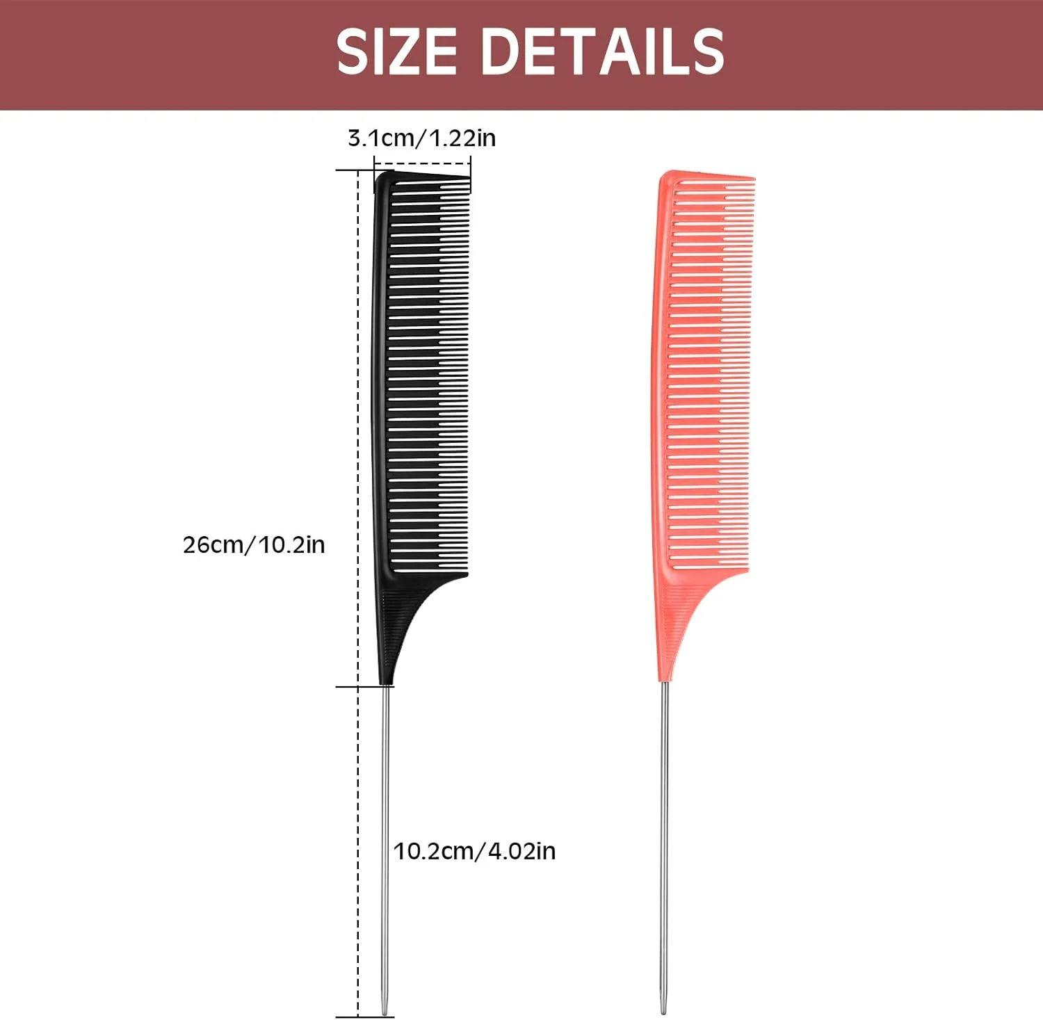 شانه رنگ و مش مو، شانه دم موشی برای حالت دادن به مو، شانه حالت دهنده برای آرایشگری و کوتاهی مو، مشکی و صورتی، 2 عدد