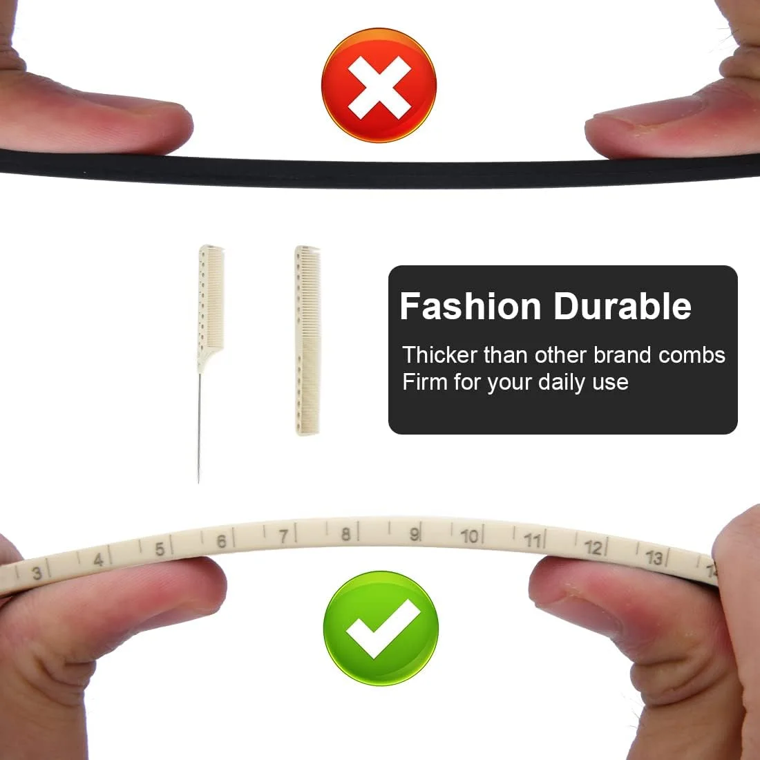 ست 2 عددی شانه مو فیبر کربنی، شانه حالت دهنده عمومی، شانه آرایشگری مقاوم در برابر حرارت و ضد الکتریسیته ساکن، شانه آرایشگاهی دندانه ریز و پهن، شانه دم موشی