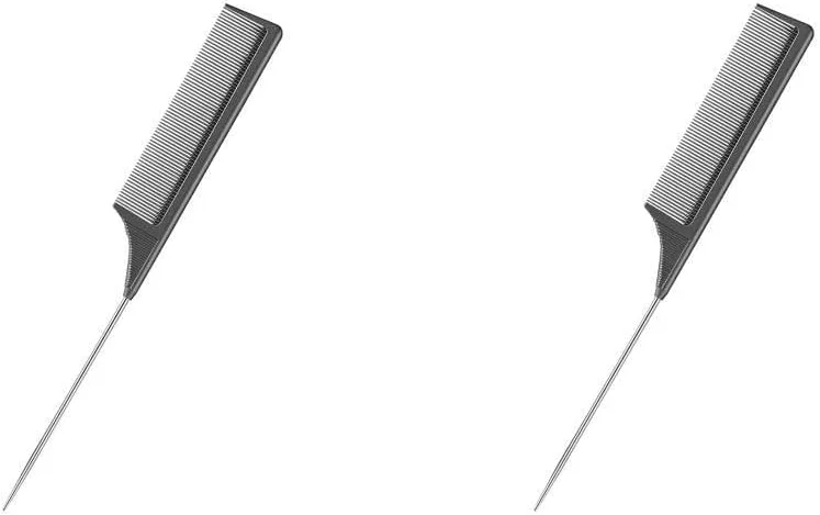 2 عدد شانه دم موشی فیبر کربنی فلزی سبک وزن، مقاوم در برابر حرارت، ضد الکتریسیته ساکن، مناسب برای حالت دادن به موها - مشکی