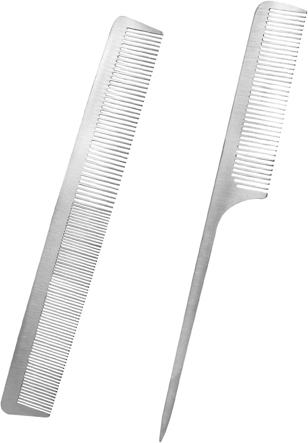 2 عدد شانه مو استیل ضد زنگ، شانه دم موشی فلزی، شانه برش ظریف، شانه حالت دهنده مو، شانه باز کننده گره سالنی، برای آرایشگر مو مردانه زنانه