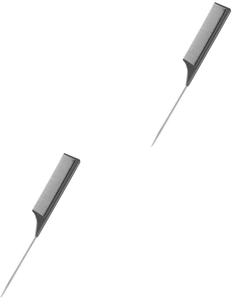 2 عدد شانه دم موشی فیبر کربنی فلزی سبک وزن، مقاوم در برابر حرارت، ضد الکتریسیته ساکن، مناسب برای حالت دادن به موها - مشکی