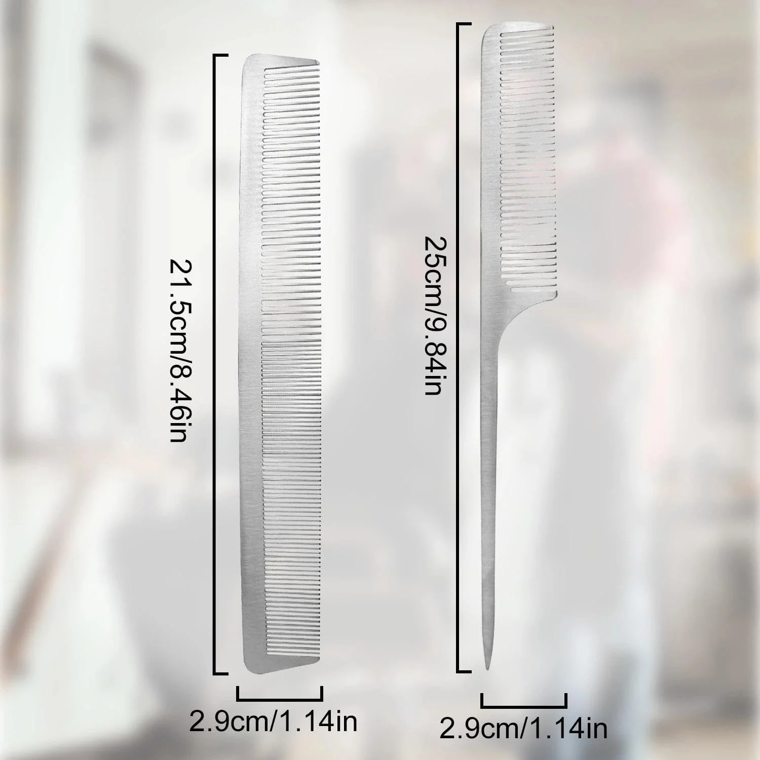 2 عدد شانه مو استیل ضد زنگ، شانه دم موشی فلزی، شانه برش ظریف، شانه حالت دهنده مو، شانه باز کننده گره سالنی، برای آرایشگر مو مردانه زنانه