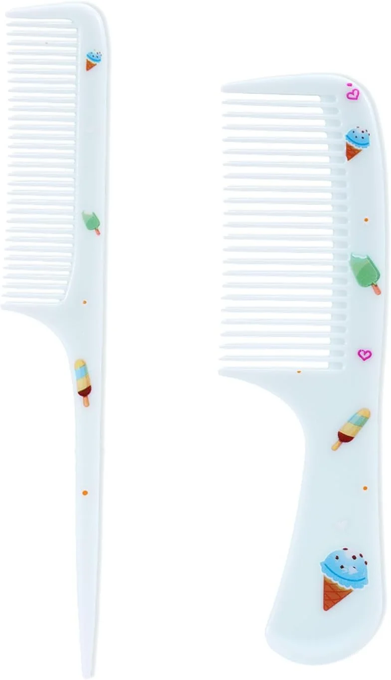 ست شانه کودک دو تکه، آبی طرح بستنی، شانه دندانه ریز و دم باریک، پلاستیکی، برس موی کوچک کودک برای کودکان، مناسب انواع مو