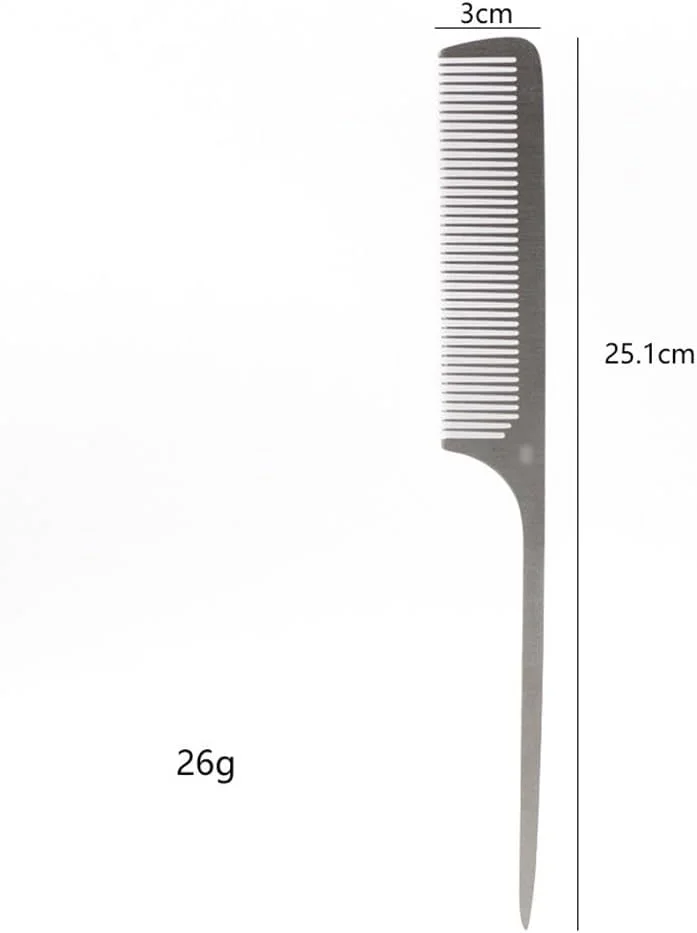 2 عدد شانه مو استیل ضد زنگ، شانه دم موشی فلزی، شانه آرایشگری فلزی حرفه ای، شانه برش دندانه ریز، شانه حالت دهنده مو برای مردان و زنان