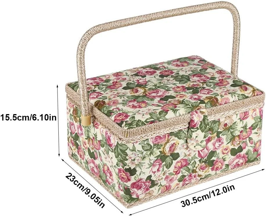 جعبه خیاطی پارچه ای گلدار، جعبه ابزار و لوازم جانبی با دسته، مناسب برای ابزار خیاطی، صنایع دستی کوچک، قابل حمل برای استفاده در منزل، دفتر کار و مسافرت، سبک روستایی جعبه خیاطی پارچه ای گلدار، جعبه ابزار و لوازم جانبی با دسته، مناسب برای ابزار خیاطی، صنایع دستی کوچک، قابل حمل برای استفاده در منزل، دفتر کار و مسافرت، سبک روستایی
