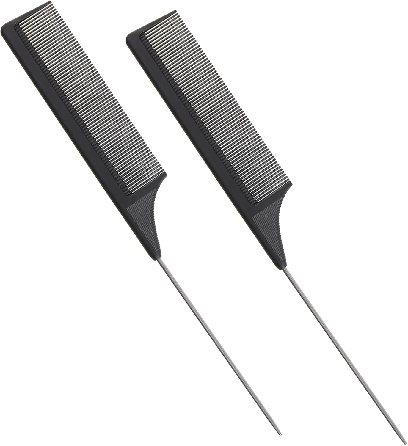 ست 2 عددی شانه دم موشی فیبر کربنی - فیبر کربن، دم فلزی استیل، مقاوم در برابر حرارت، ست شانه مو برای بافتن، جدا کردن و حالت دادن، 9 اینچ طول - مشکی